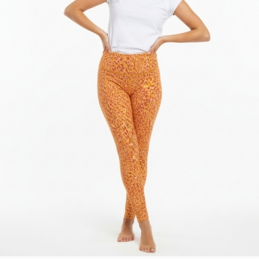 Lou & Grey Orange Floral High Rise Stretch Active Leggings XS